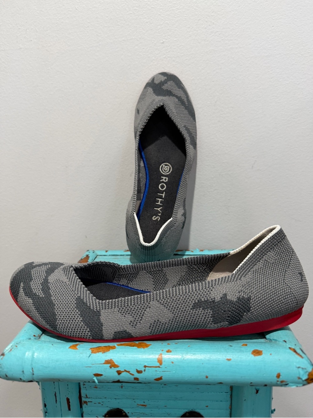 Rothy's Grey Camo Flats RETIRED Red Soles Size 7